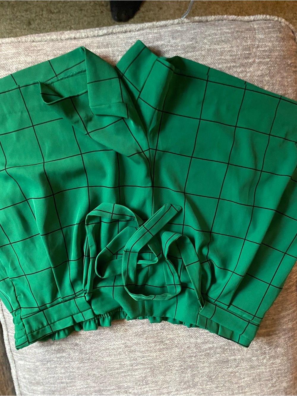 Worthington Green Windowpane Tie-Waist Shorts